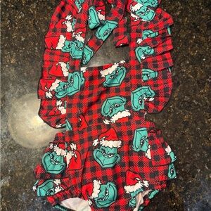 Red Plaid Holiday Grinch Baby Romper